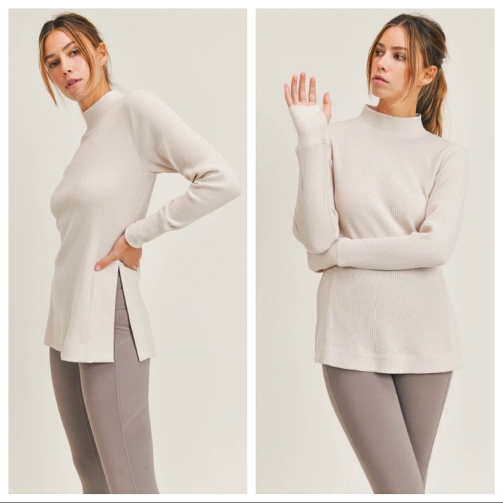 Waffle long sleeve mock top